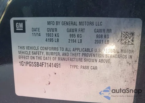 2015 Chevrolet Cruze Ltz из США, поврежденный, VIN 1G1PG5SB4F7141491